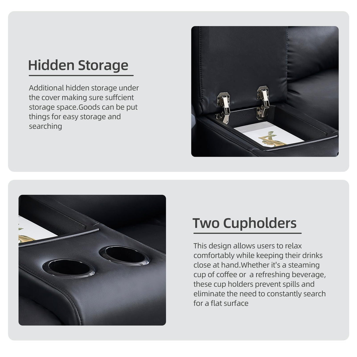 EBELLO Faux Leather L-Shaped Reclining Sectional Sofa Couch, Manual Recliner Sofa, with Cup Holders, Storage Space, a Convertible Backrest 5 Seats Home Furniture Set for Living Room, Black EBELLO