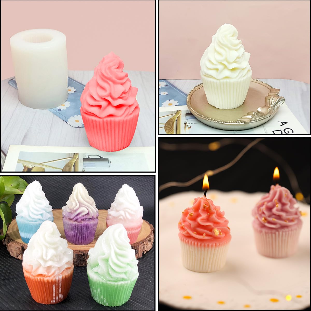 Cupcake Shape Soap Mold Ice Cream Shape Silicone Mold Resin Candle Mould Ice-Cream Cone Candles Molds Cupcake Swirl 3D Silicone Soap Mould for DIY Dessert Candle Wax Resin Clay Craft AddLotLot