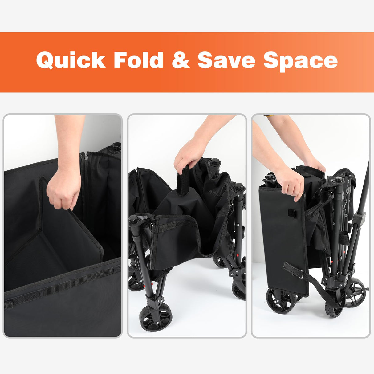 Raynesys 3 in 1 Collapsible Wagon Converts to Bench, 220lbs Foldable Wagon Cart with Wheels, 120L Shopping Cart for Groceries Folding Utility Wagon for Beach, Garden, Camping, Sport, Black Raynesys