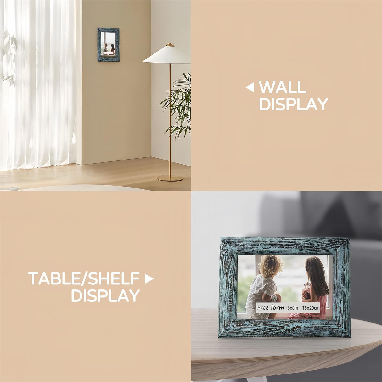 6x8 Green Picture Frames Set of 2, Solid Wood Photo Frame with HD Glass, Farmhouse Distressed Rustic Natural Weathered Wooden Frames for Gallery Wall Mounting or Table Top Display Home Decorative Free form