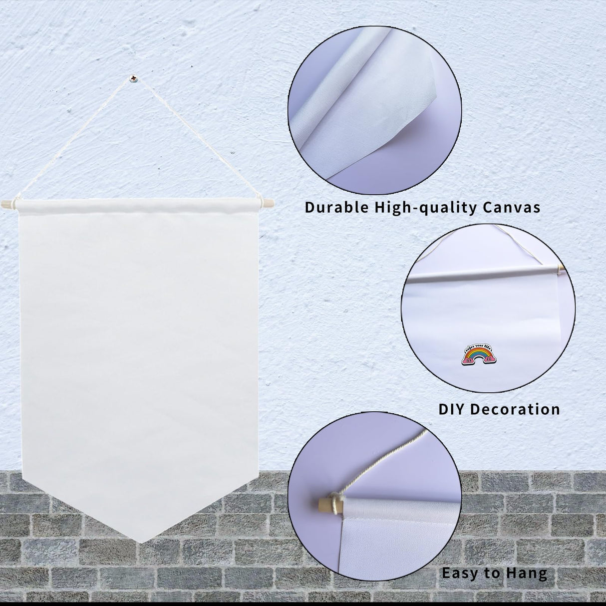 Wall Hanging Canvas Banners, 5 Pack Sublimation Blank Fabric Pennant Flag Plain Wall Decor Display for Play Room Sign, Boy & Girl Bedroom, Pin Organizer Wall Banner for Enamel Lapel Badge Collection HeKimLee