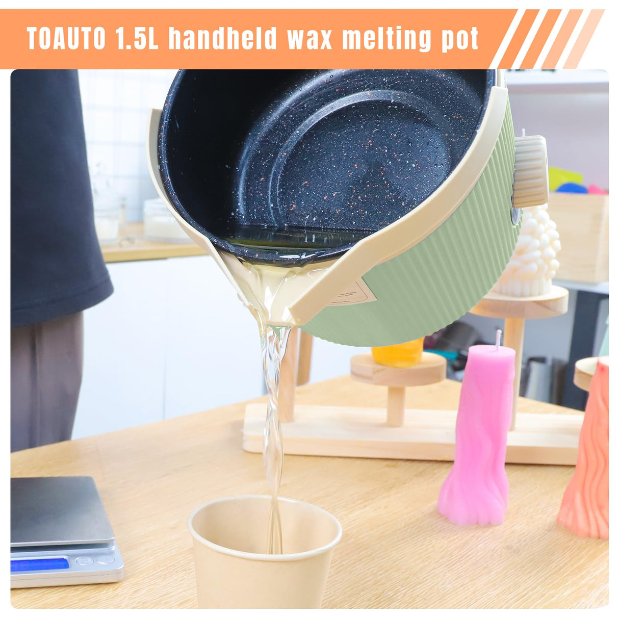 TOAUTO Candle Making Kit with Electronic 3Lbs Melting Pot, Pro DIY Candle Making Supplies Including Heat Gun, Digital Thermometer, Digital Scale, Wick Trimmer for Adults Candle Craft Project TOAUTO