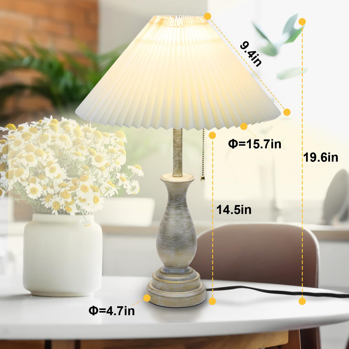 Farmhouse Table Lamp with Pull Chain Switch Control 3-Way Dimmable Table Lamp, Modern Nightstand Lamp Bedside Desk Lamp with Fabric Shade for Living Room Bedroom Hotel (Metal-Pack-01) LALISU