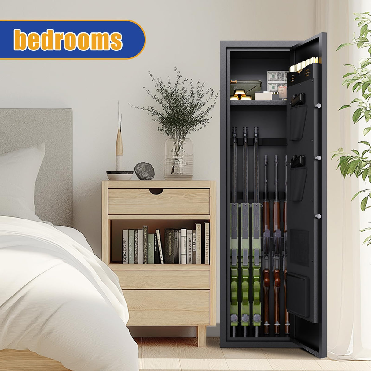 5-8 Gun Safe,Gun Cabinet for Rifles and Pistols, Tall Gun Safe for Shotguns, Biometric Gun Cabinet for Home with Alarm System and Silent Mode, Detachable Gun Rack, Black (51.9"H x 11"D x 11.8"W) ZZXCBB