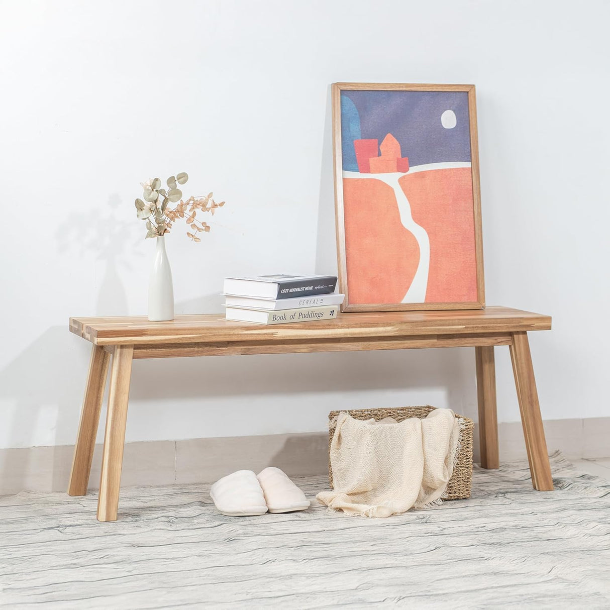 ARROWSTONE Bench 100% Solid Acacia Wood, Backless, Wax Galvanized Finish, Easy Assembly, End Table Wooden Bench Furniture for Plant, Dining Room, Entryway, Indoor (47 inches) ARROWSTONE