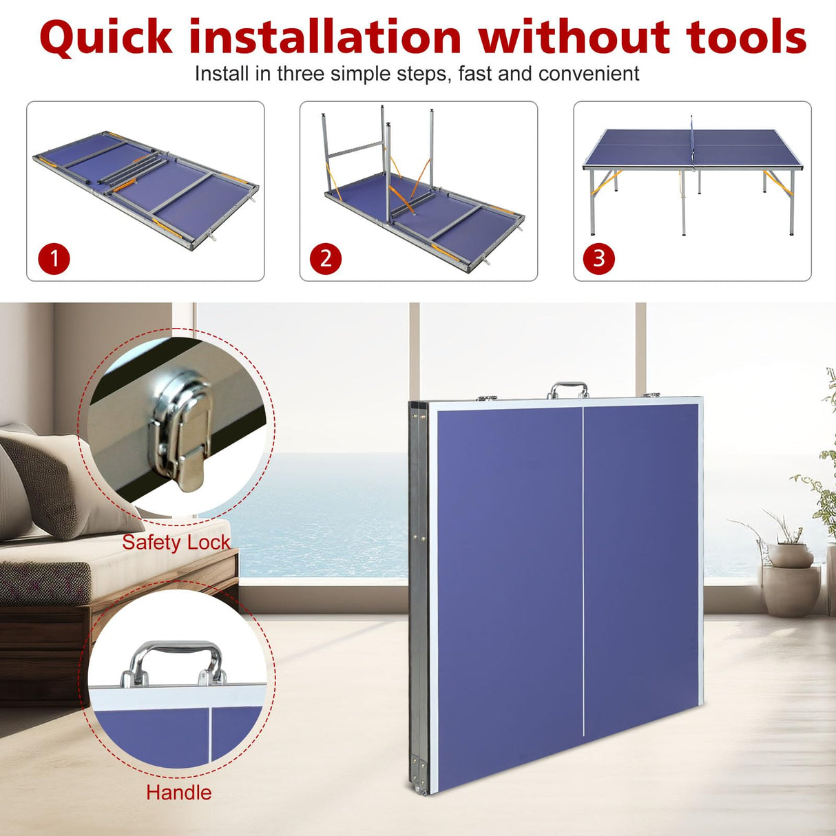 AOKUNG Mid-Size Table Tennis Table Foldable & Portable 6ft Ping Pong Table Set, 2 ping-Pong Bats and 3 Balls, Available Indoors and Outdoors AOKUNG