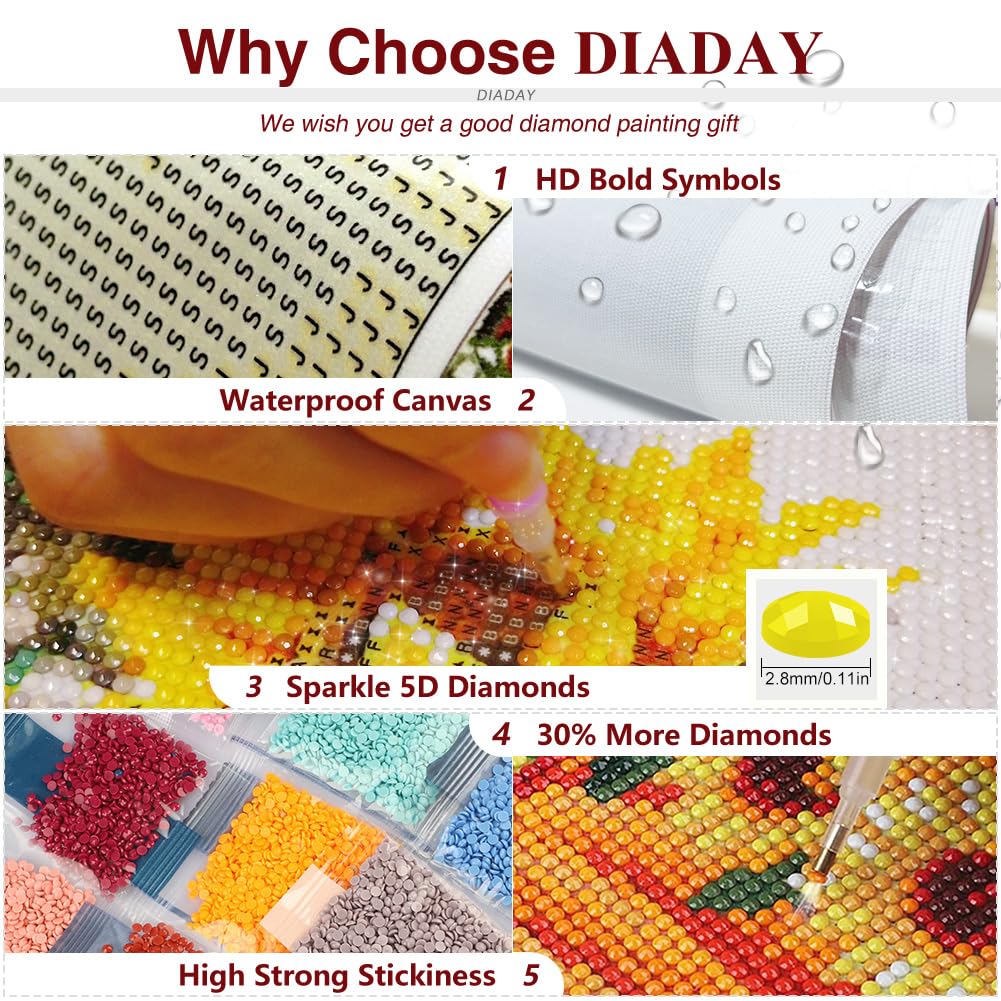 DIADAY 5D Diamond Art Kits for Adults, Winter Christmas Cardinals Diamond Painting Kit, Full Round Drill Bird Diamond Art, DIY Crafts Home Wall Christmas Decor Gift 12 x 12 Inches DIADAY