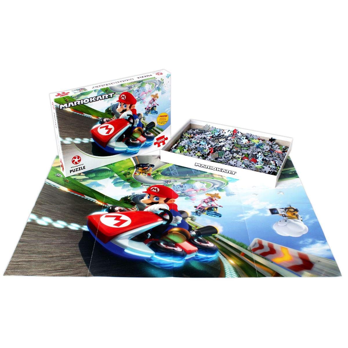 Winning Moves Mario Kart Funracer 1000 Piece Jigsaw Puzzle Game, Piece Together The Iconic Mario Kart Scene, Contains a Full-Scale Poster of The Puzzle Image, Gift and Toy for Ages 14 Plus Winning Moves