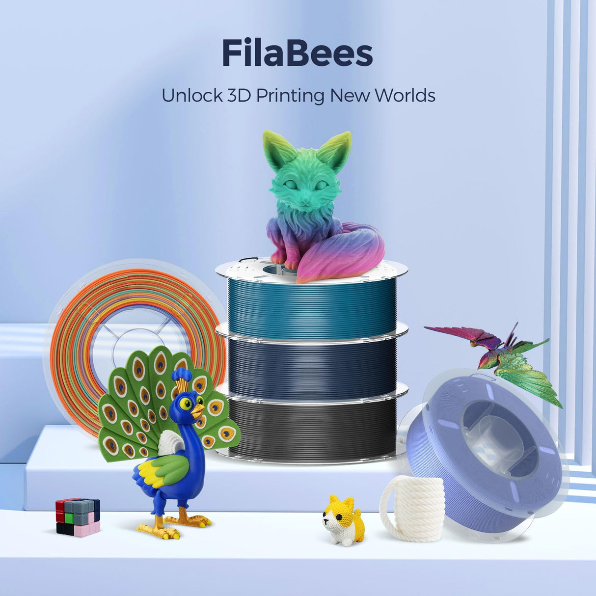 FilaBees TPU Filament 1.75mm Rainbow Candy,95A Soft 3D Printer Filament,High Hardness & Resilience,Soft Adhesive Material,Elastic,Flexible Color Changing Rainbow Filament 1kg(2.2lbs) FilaBees