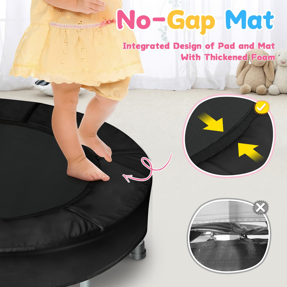 BCAN 36'' Mini Folding Ages 2 to 5 Toddler Trampoline with Handle for Kids, Indoor/Garden Toddlers Trampoline with Super Safe Cover for Toddlers, Black BCAN