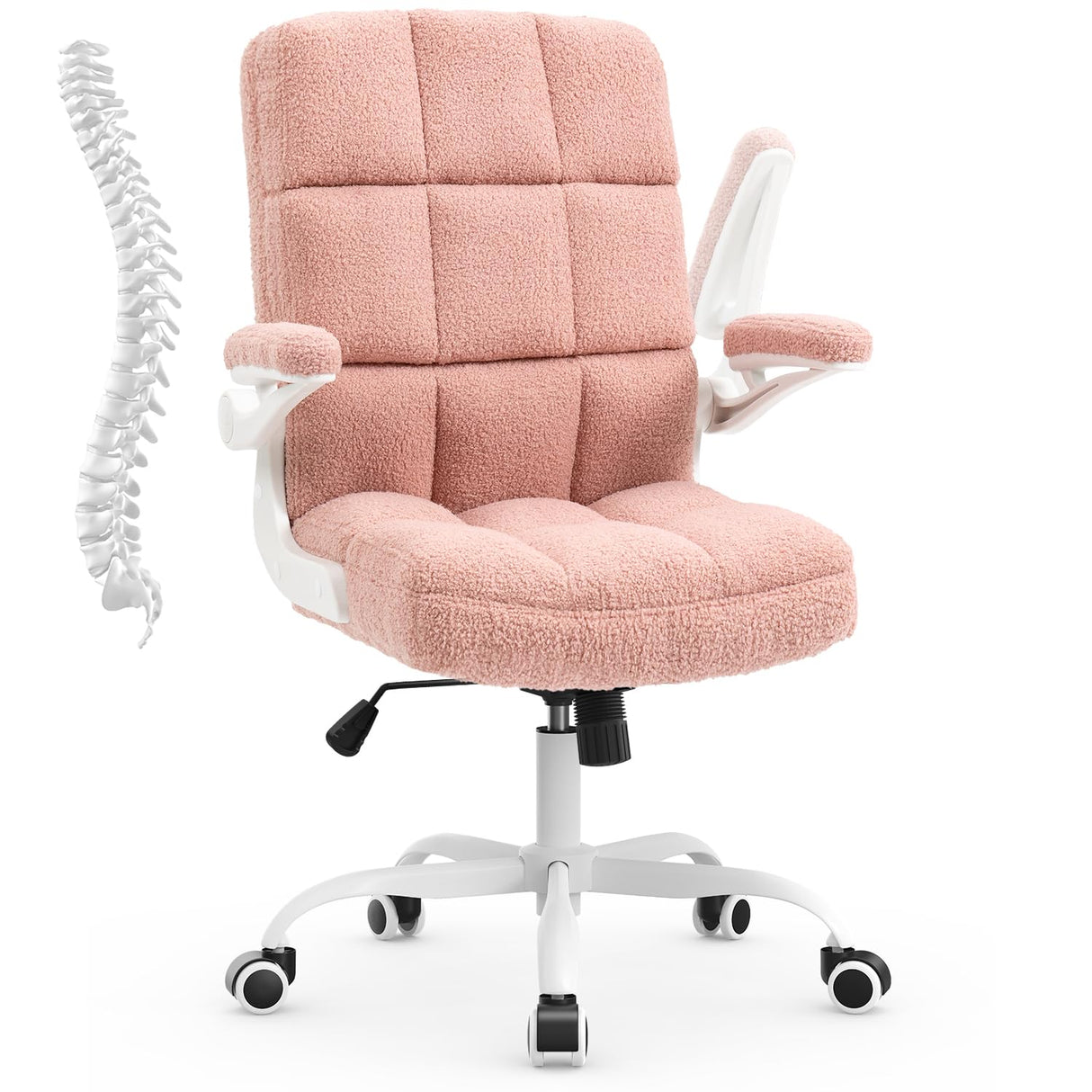SEATZONE Home Office Chair Ergonomic Executive Desk Chair Comfortable Computer Chair with Flip-up Arms,Faux Fur Chair with Lumbar Support,Pink SEATZONE