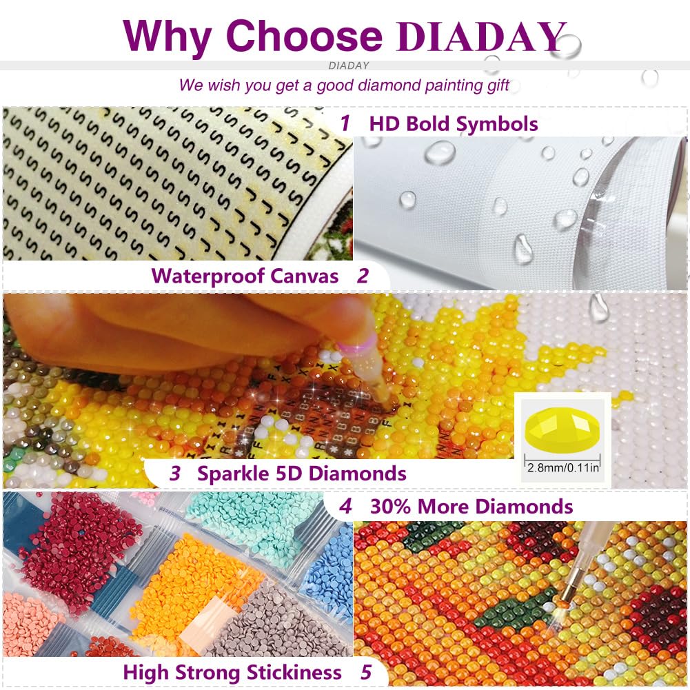DIADAY Rainbow Sunflower Diamond Art Kits for Adults, 5D Flowers Diamond Painting Kits for Adults, Full Drill Diamond Art, DIY Gem Craft Arts Home Wall Decor Gift 12 x 12 Inches DIADAY