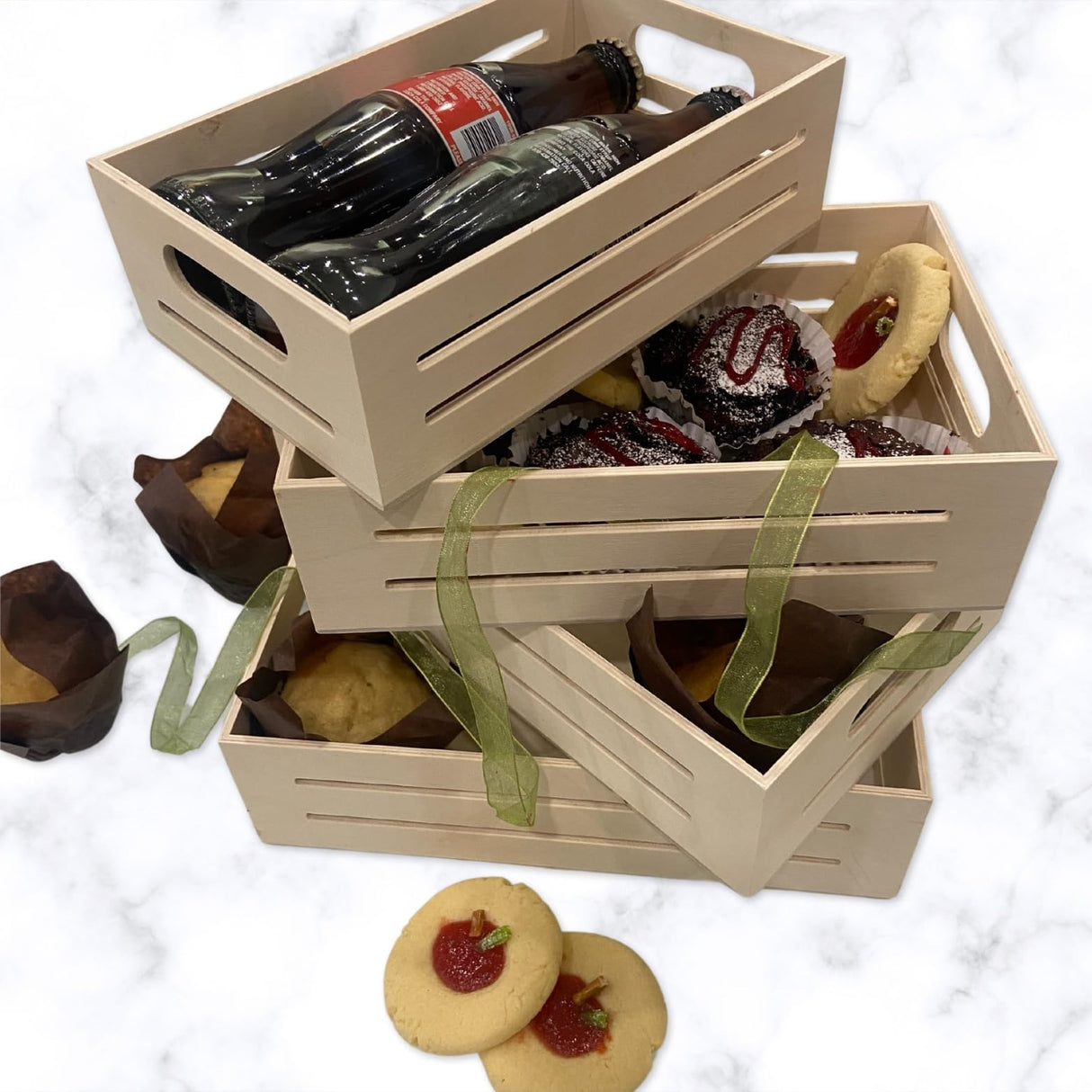 Wooden Tray - Set of 4 Wooden Tray with Handles Small Wood Crates Wooden Trays for Crafts Wood Crates for Display Small Wooden Pallets Apple Crates Wood Trays for Crafts Unfinished Wood Crate Nesting AoneFun