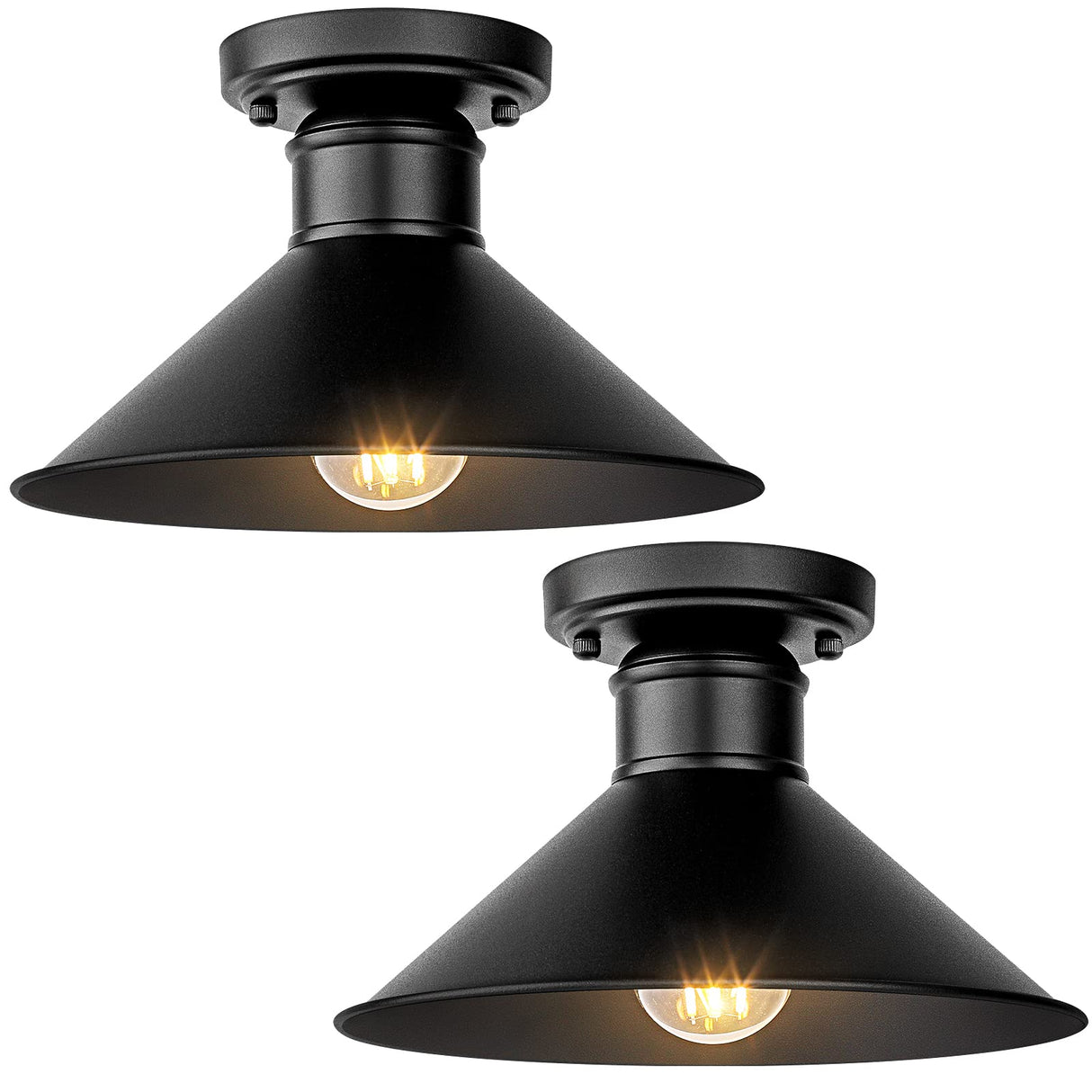 Brightever 2-Pack Industrial Semi Flush Mount Ceiling Lights, Matte Black Farmhouse Light Fixtures, Close to Ceiling Lights for Kitchen, Laundry Room, Entryway, Hallway E26 Base, Bulb not Included Brightever