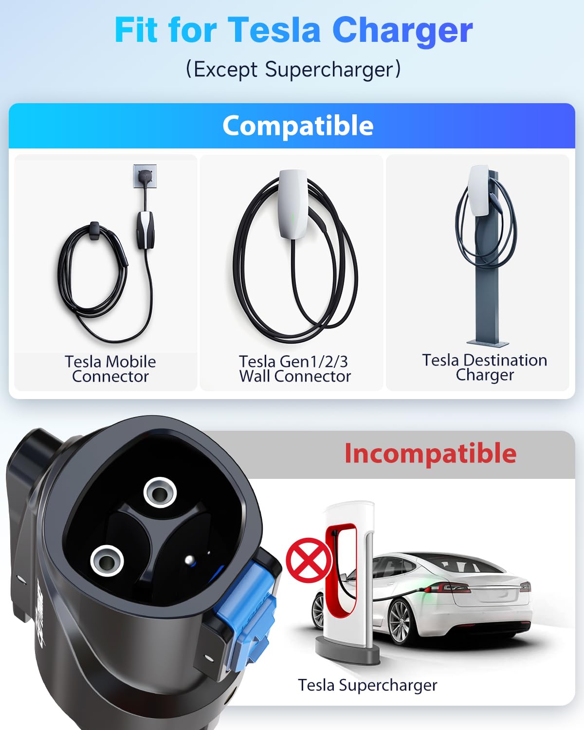 EVDANCE NACS to J1772 Charging Adapter - Max 80 Amp & 250V J1772 EV Adapter Compatible with Tesla High Powered Connectors Destination Chargers and Mobile Connectors (Black) EVDANCE