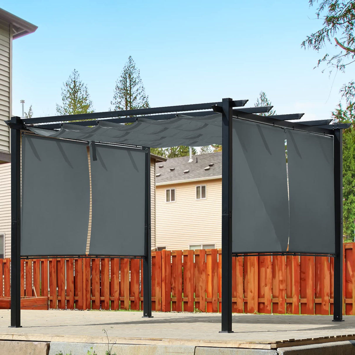 Aoodor 13 x 10 FT Outdoor Pergola with Retractable Shade Canopy, Dark Gray Matte Aluminum Frame, 4 Pieces Roller Shade Curtain, Grape Trellis Pergola for Patio Backyard and Deck - Dark Gray Aoodor