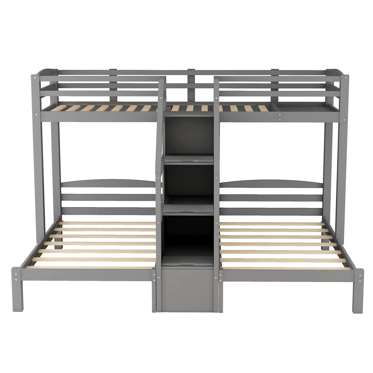 Harper & Bright Designs Triple Bunk Bed with Stairs, Twin Bunk Beds for 3, Wooden Bunk Bed with Built-in Staircase and Little Drawer for Kids Teens Adults, Gray Harper & Bright Designs