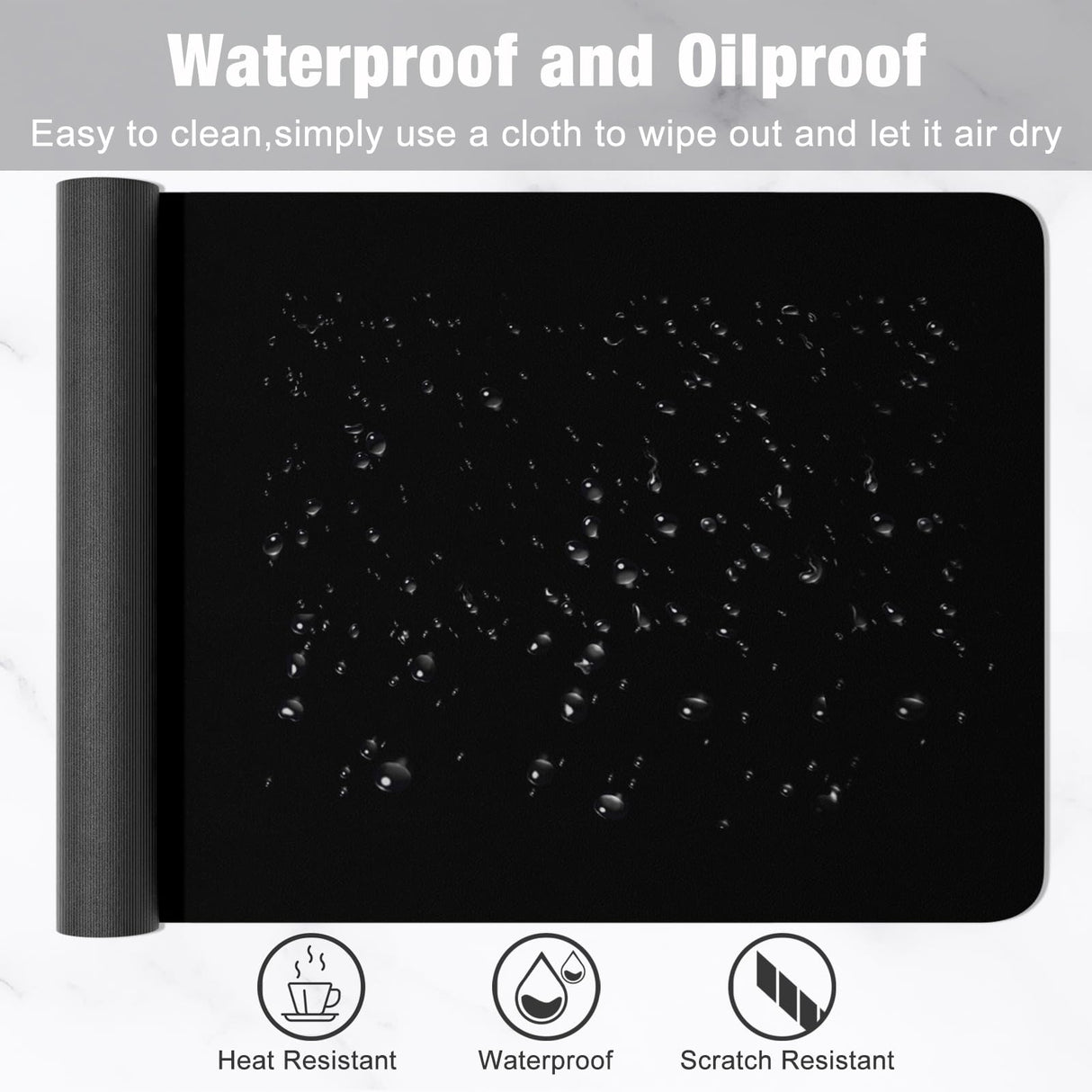 Hsurbtra Desk Pad, 48" x 17" PU Leather Desk Mat, XXXL Extended Mouse Pad, Waterproof Desktop Blotter Protector, Non-Slip Ultra Thin Large Laptop Keyboard Writing Mat for Office Home, Black Hsurbtra