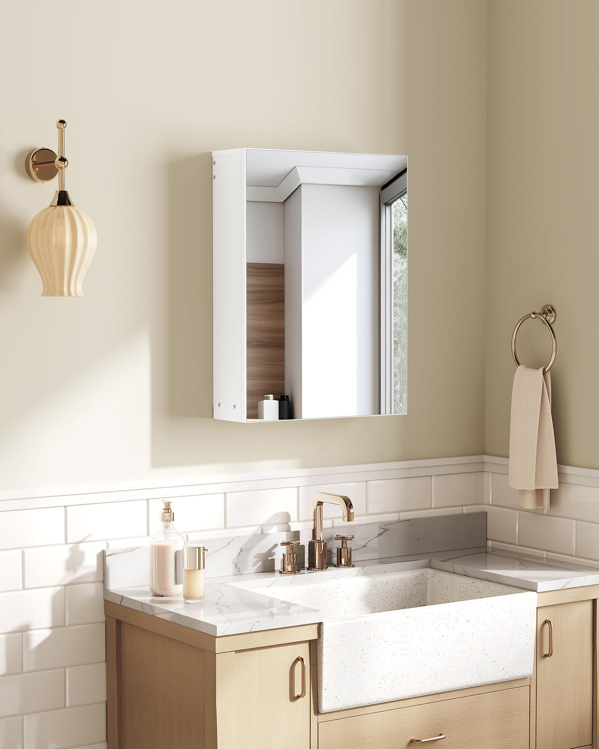 CHOEZON Wall-Mounted Bathroom Vanity with Mirror, Medicine Cabinet with Storage Function, Hanging Storage Cabinet, Adjustable Shelves, White CHOEZON