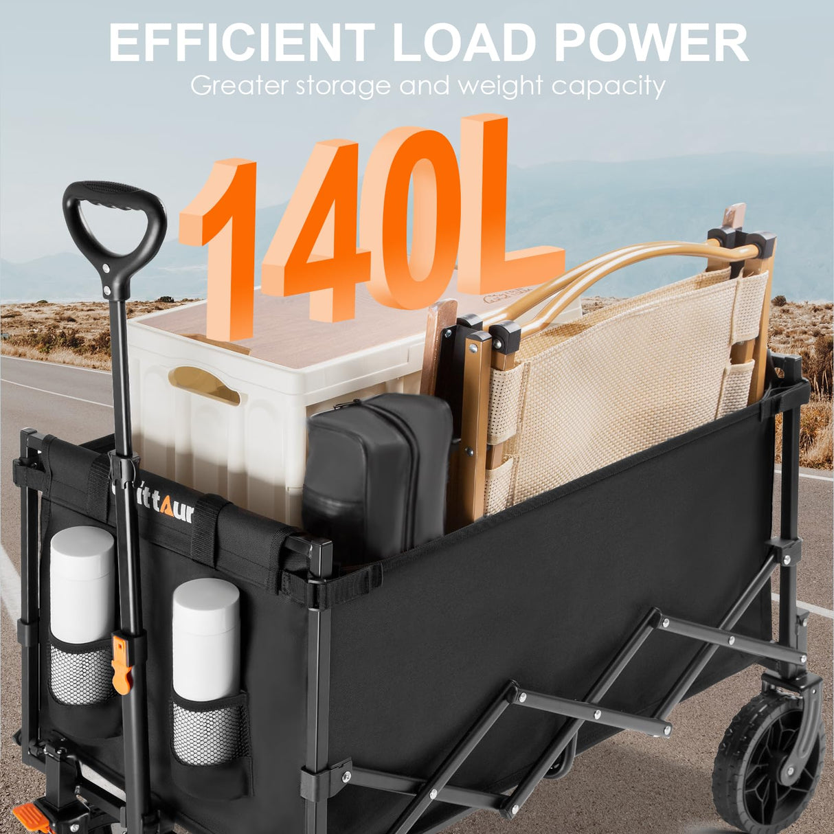 Uyittour Collapsible Wagon Cart Heavy Duty Foldable, Portable Folding Wagon with Ultra-Compact Design, Utility Grocery Wagon for Camping Sports Shopping, Black Uyittour