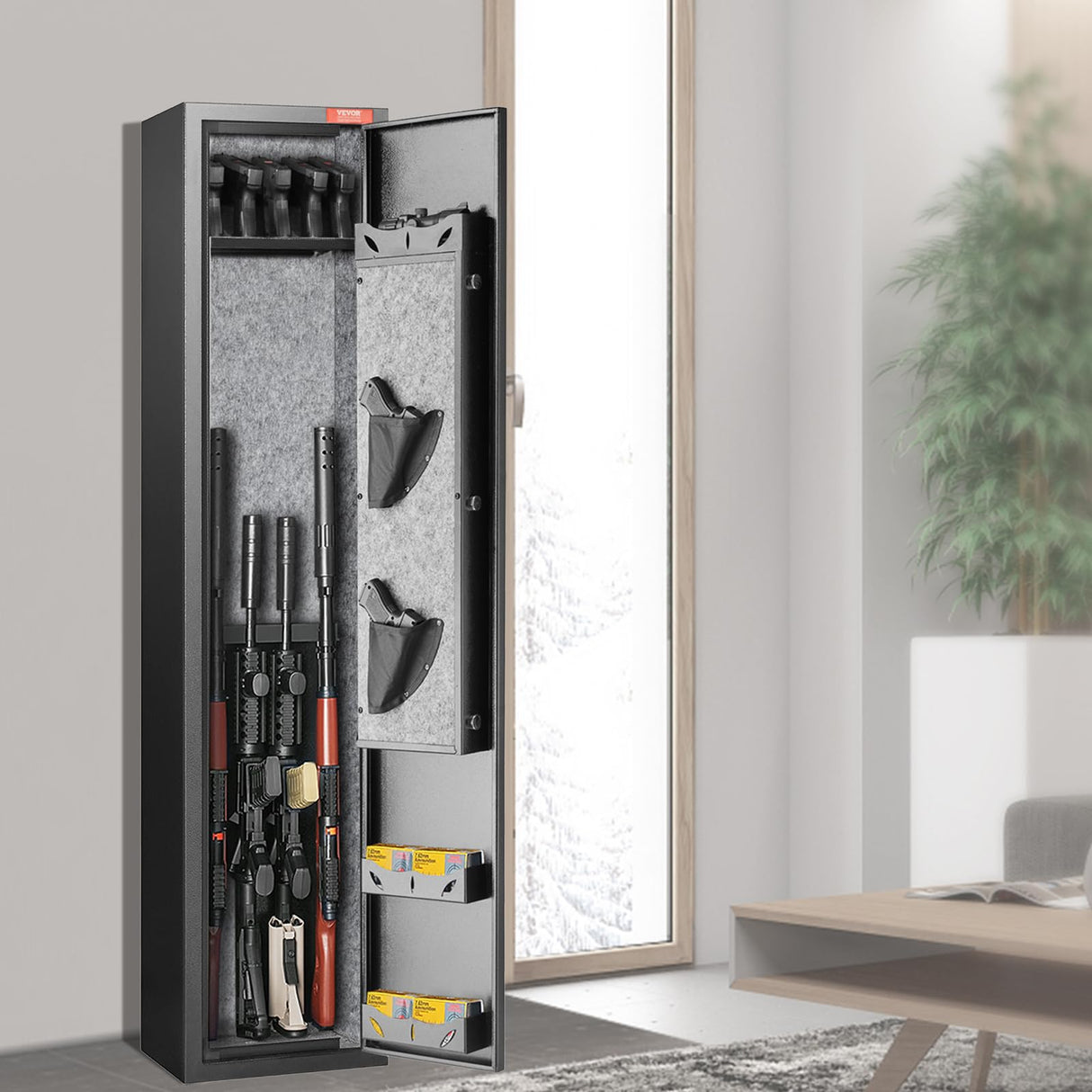 VEVOR 5 Rifles Gun Safe, Rifle Safe with Fingerprint Lock, Quick Access Gun Storage Cabinet for Shotguns with Removable Shelf & Pistol Rack VEVOR