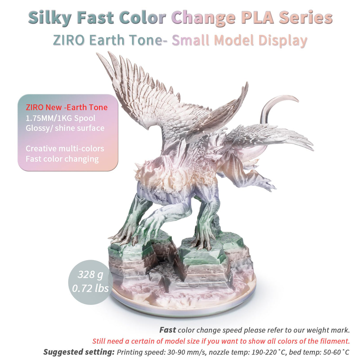 ZIRO 3D Printer Filament, Shiny PLA Fast Gradient Color Change, Glossy Color Change by Length PLA, Fit Most FDM 3D Printers, Dimensional Accuracy +/-0.03mm, 1KG/2.2lb Spool, Earth Tone(Silk) ZIRO