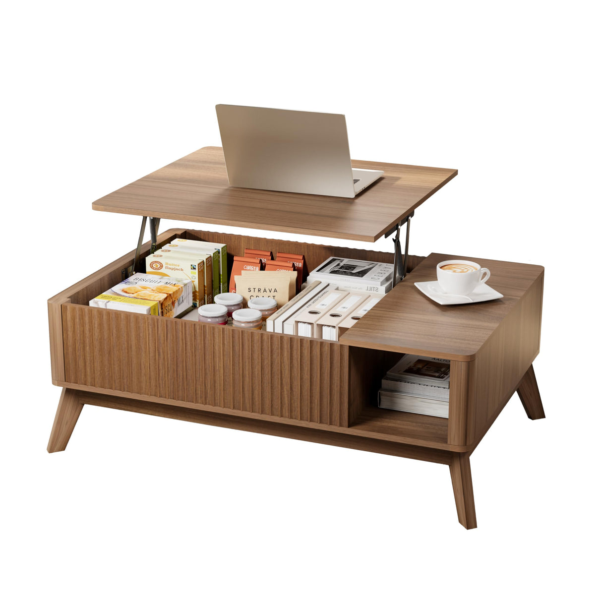 Lift Top Coffee Table with Storage Hidden Compartment, 40" Mid - Century Modern Wooden Living Room Center Table, Adjustable Height Desk for Laptop, Multifunctional Sofa Side Table,Walnut Royal Windsor