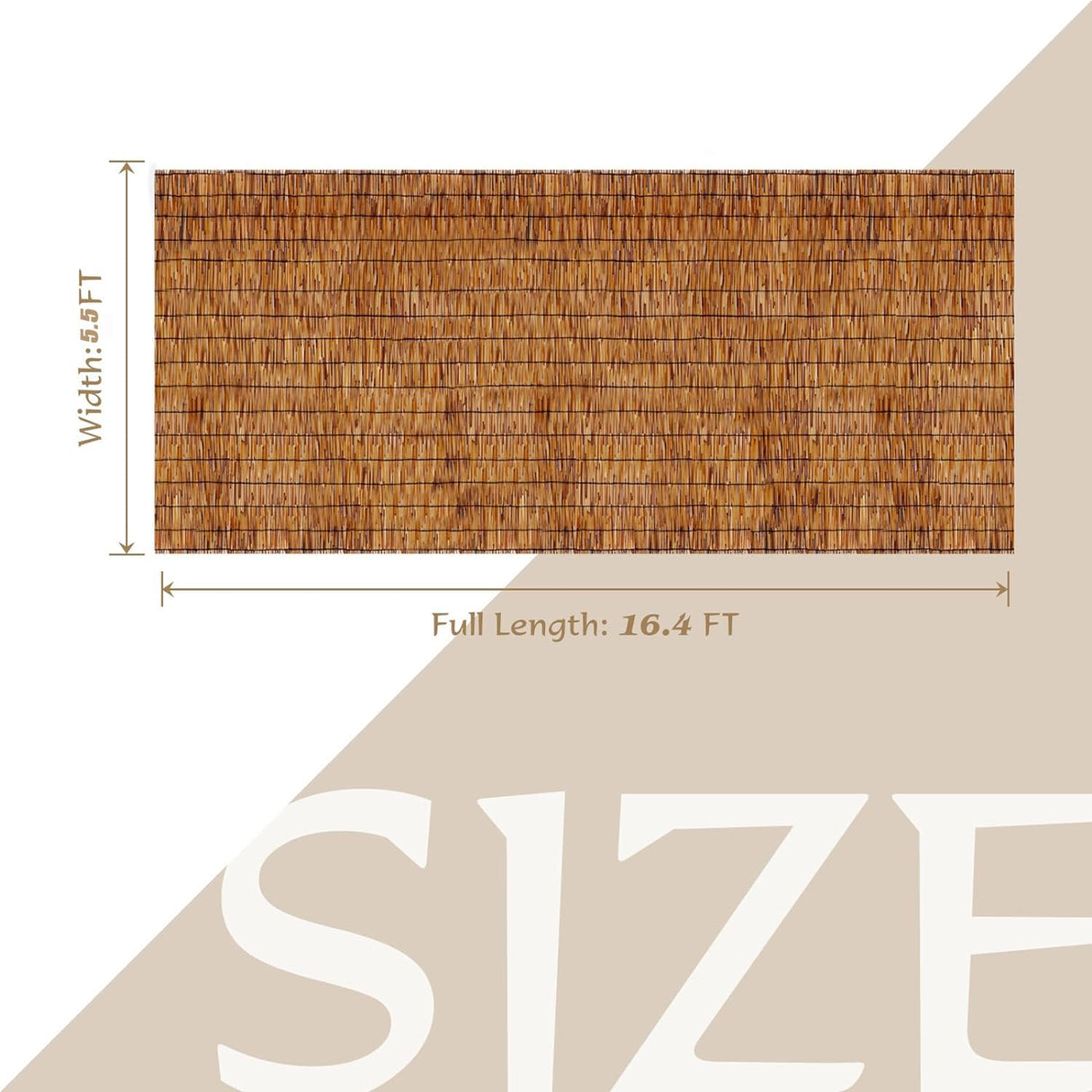 Tgzwme Natural Reed Fencing Rolls,5.5FT X 16.4FT Reed Screen Curtain Balcony Reed Fence Bamboo Screen Fencing for Outdoor Backyard Patio(Brown) Tgzwme