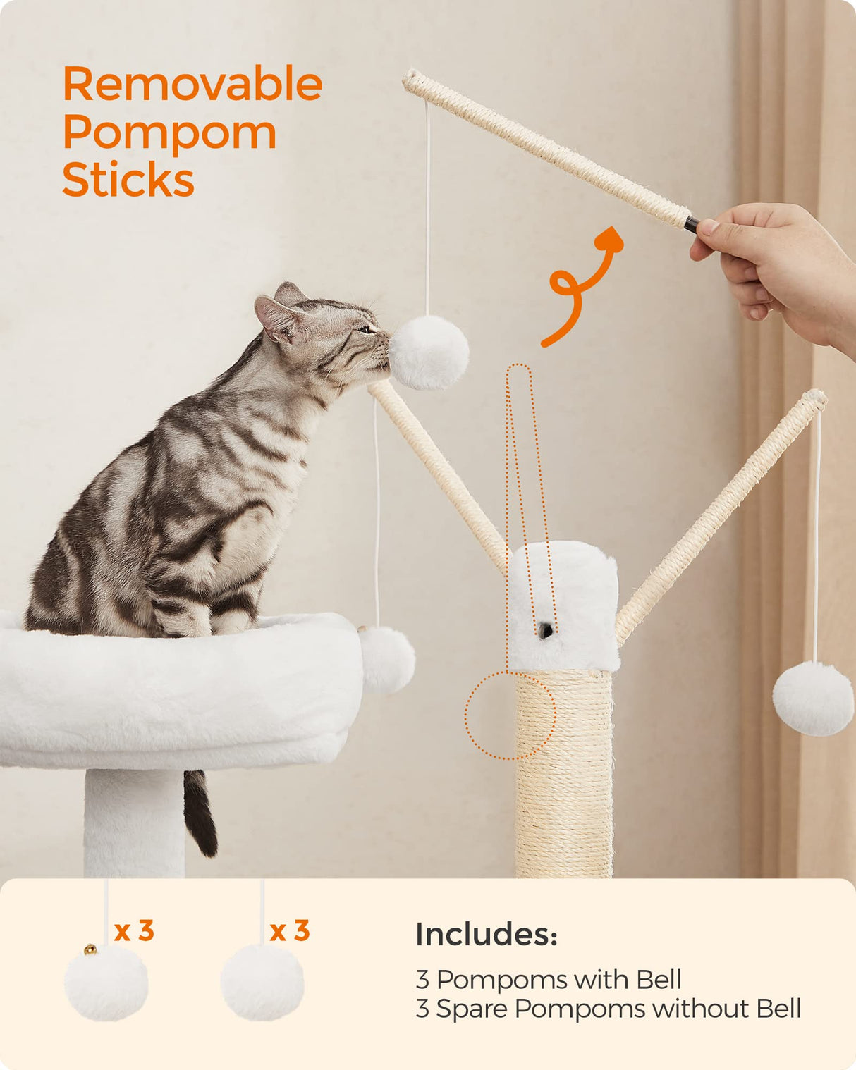 Feandrea Cat Tree with Litter Box Enclosure, 2-in-1 Modern Cat Tower, 54.3-Inch Cat Condo with Scratching Posts, Removable Pompom Sticks, Greige UPCT113G01 Feandrea