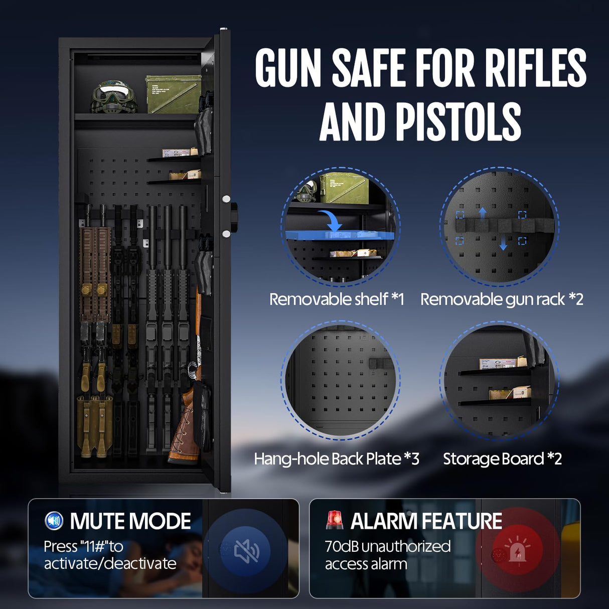 KAER 12-16 Biometric Gun Safe - Large Gun Safe for Rifles and Pistols Quick Access Fingerprint Rifle Safe Home Gun Cabinet for Shotguns with Digital Keypad, Removable Shelf, Gun Racks (Unassembled) KAER