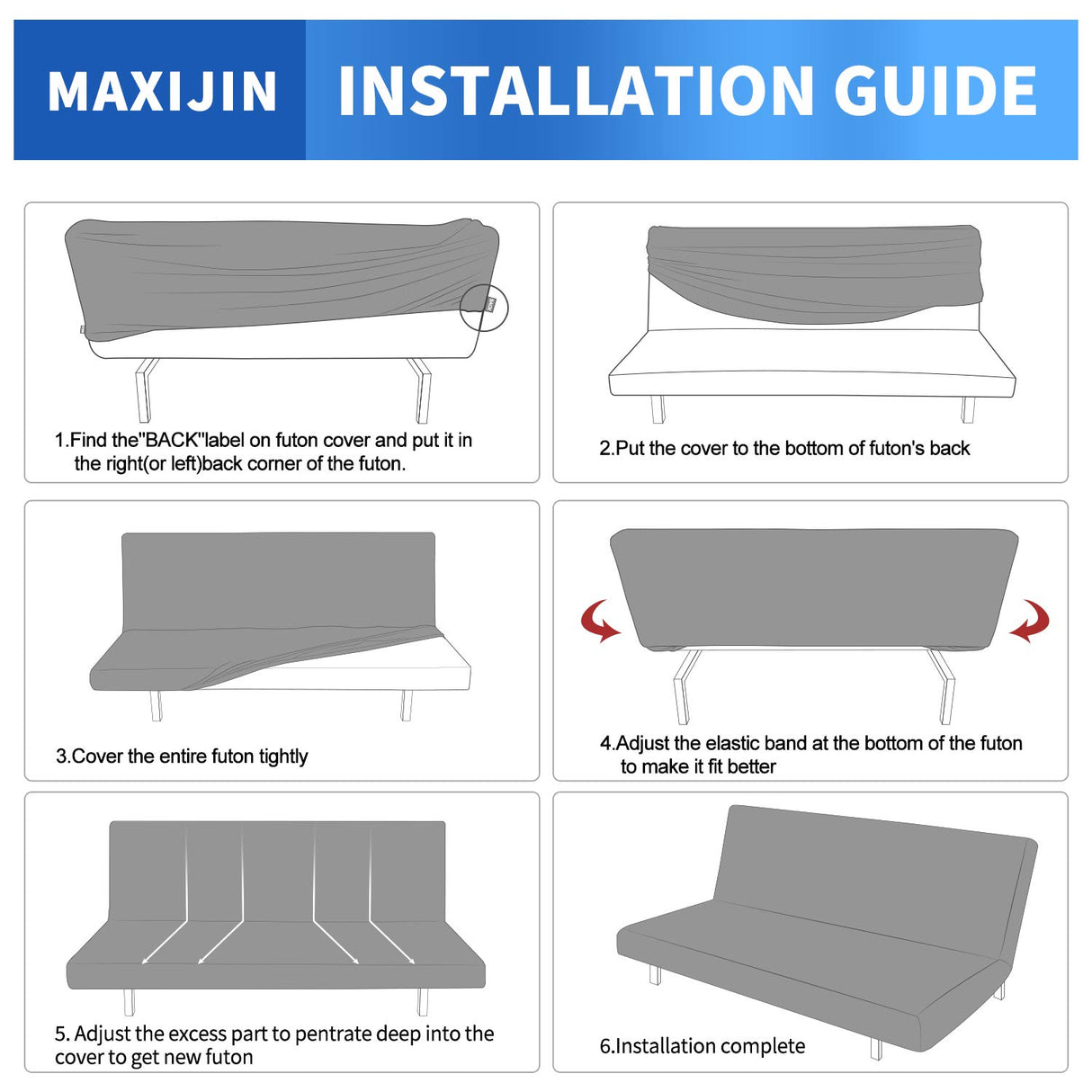 MAXIJIN Jacquard Futon Cover Stretch Armless Futon Sofa Cover Soft Futon Slipcover with Elastic Bottom Thick Sofa Bed Furniture Protector Covers for Washable Futon (Futon, Light Gray) MAXIJIN