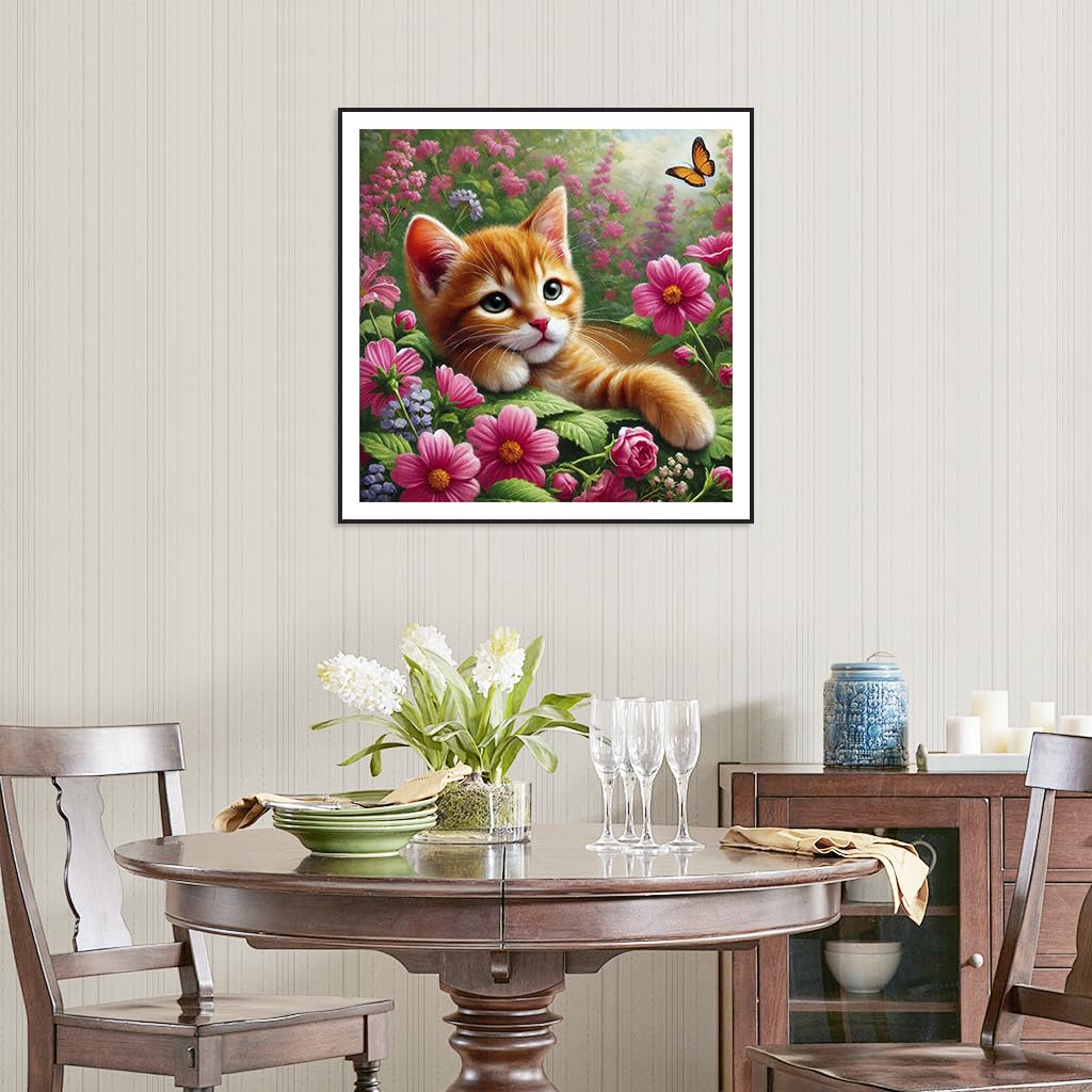 Stalente Diamond Painting Kits for Adults Cat, 5D DIY Diamond Art Kits for Beginners Round Full Drill Diamond Painting for Home Wall Decoration Gift 12×12inch, Animal Stalente