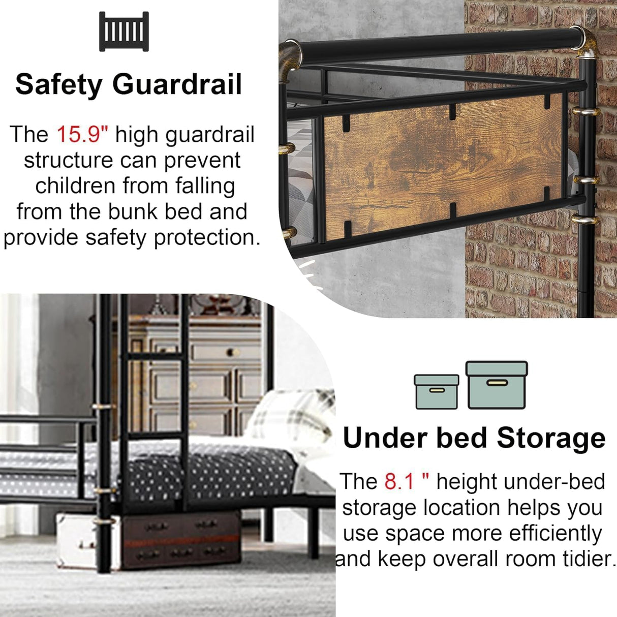 Duxelifin Quad Bunk Bed for 4, Metal L-Shaped Bunk Bed Frame, Twin 4 Bunk Beds for Kids, Industrial Bunk Frame Detachable Corner 4 Bunk Bed with Comfort Rungs for Teens Girls Boys(Black Duxelifin