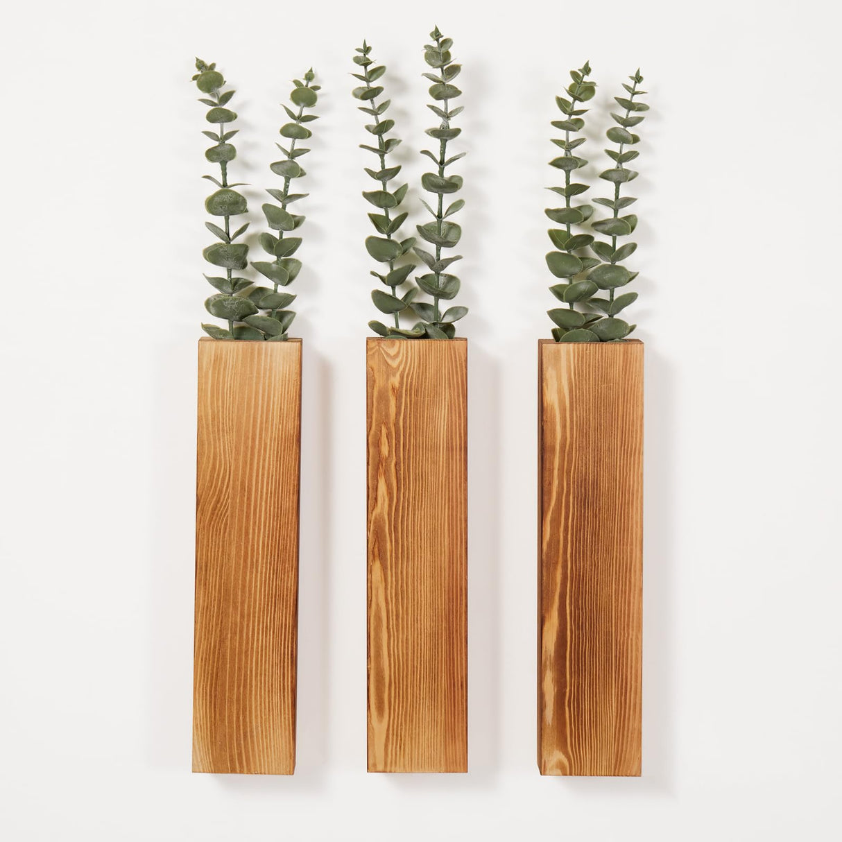 Mokof Wood Wall Planters with Artificial Plant Eucalyptus, Modern Farmhouse Wall Decor for Living Room, Bedroom, Bathroom, Wooden Pocket Hanging Wall Vase with Faux Plants Greenery Decor (3 Pack) Mokof