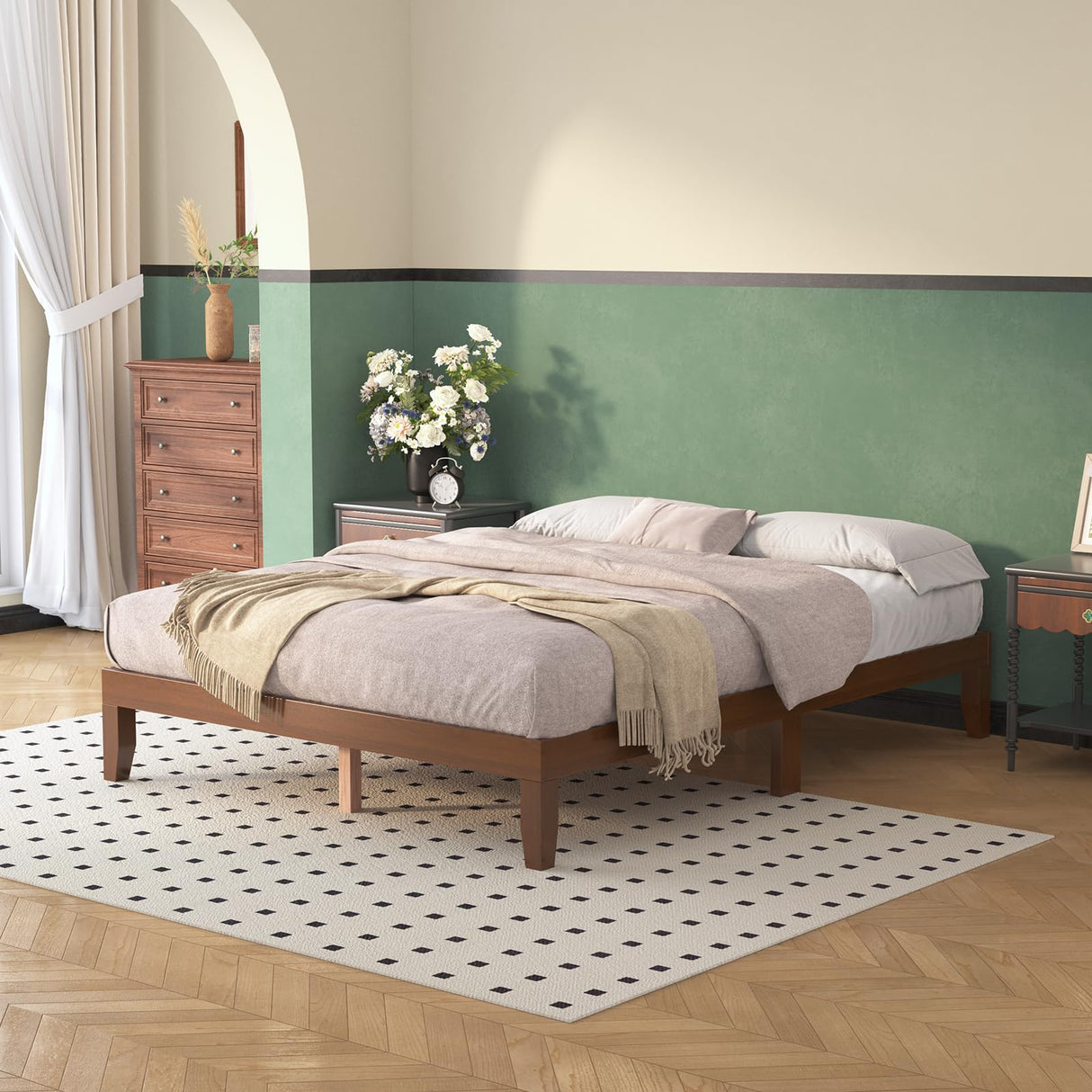 Natulliy Queen Bed Frames,Wood Platforms Bed with Wooden Slats Support,No Box Spring Needed,Easy Assembly,Queen,Pine Natulliy