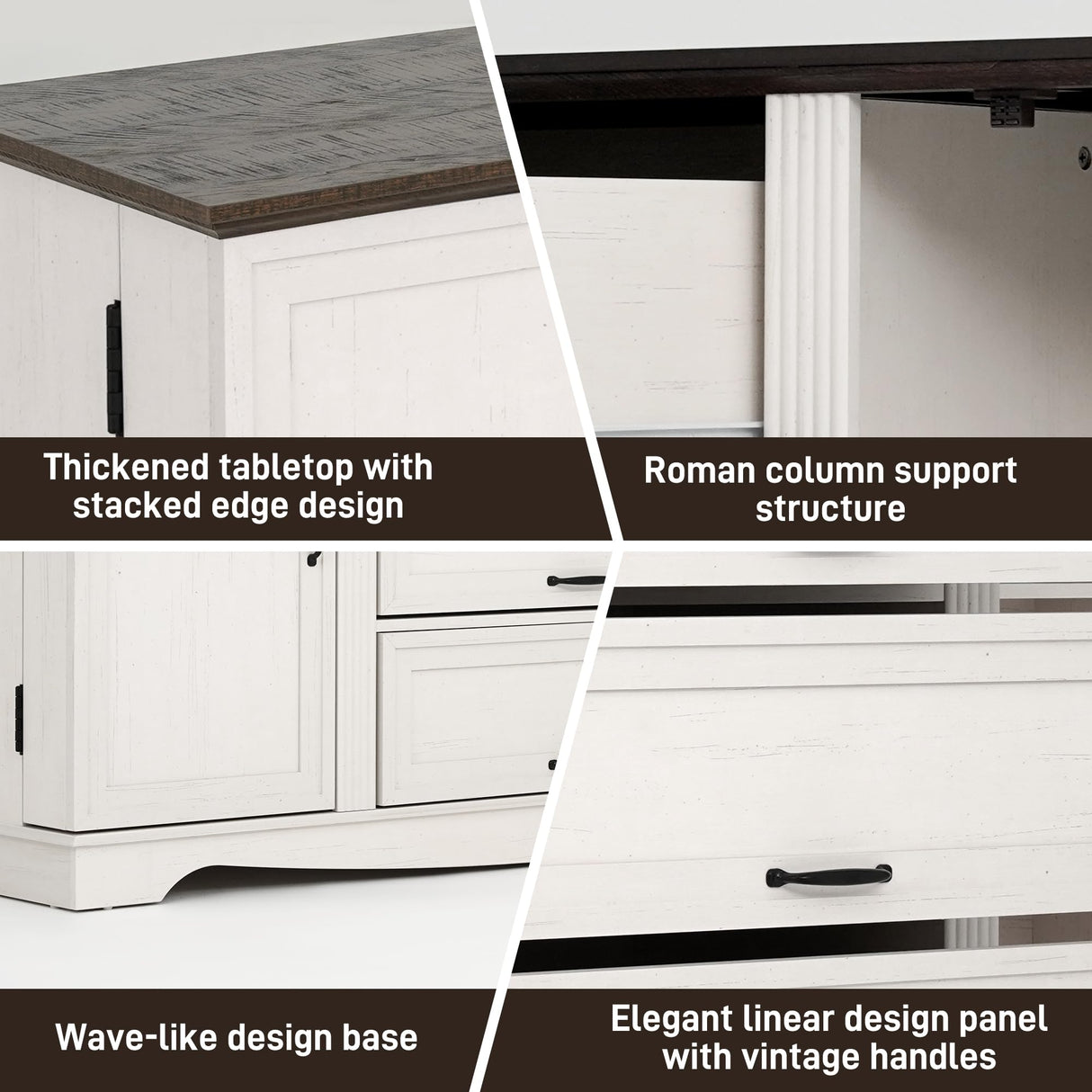 65" Sideboard Buffet Cabinet with Storage, Farmhouse Kitchen Pantries Sideboard Cabinets with Drawer, Wood Coffee Bar Cabinet with Adjustable Shelves, Storage Cabinets for Kitchen, Antique White chartustriable