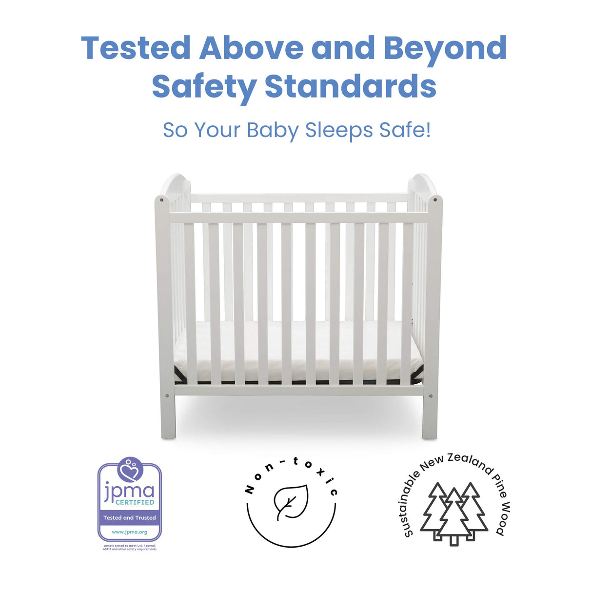 Delta Children Emery Mini Convertible Baby Crib with 2.75-inch Mattress, Bianca White Delta Children