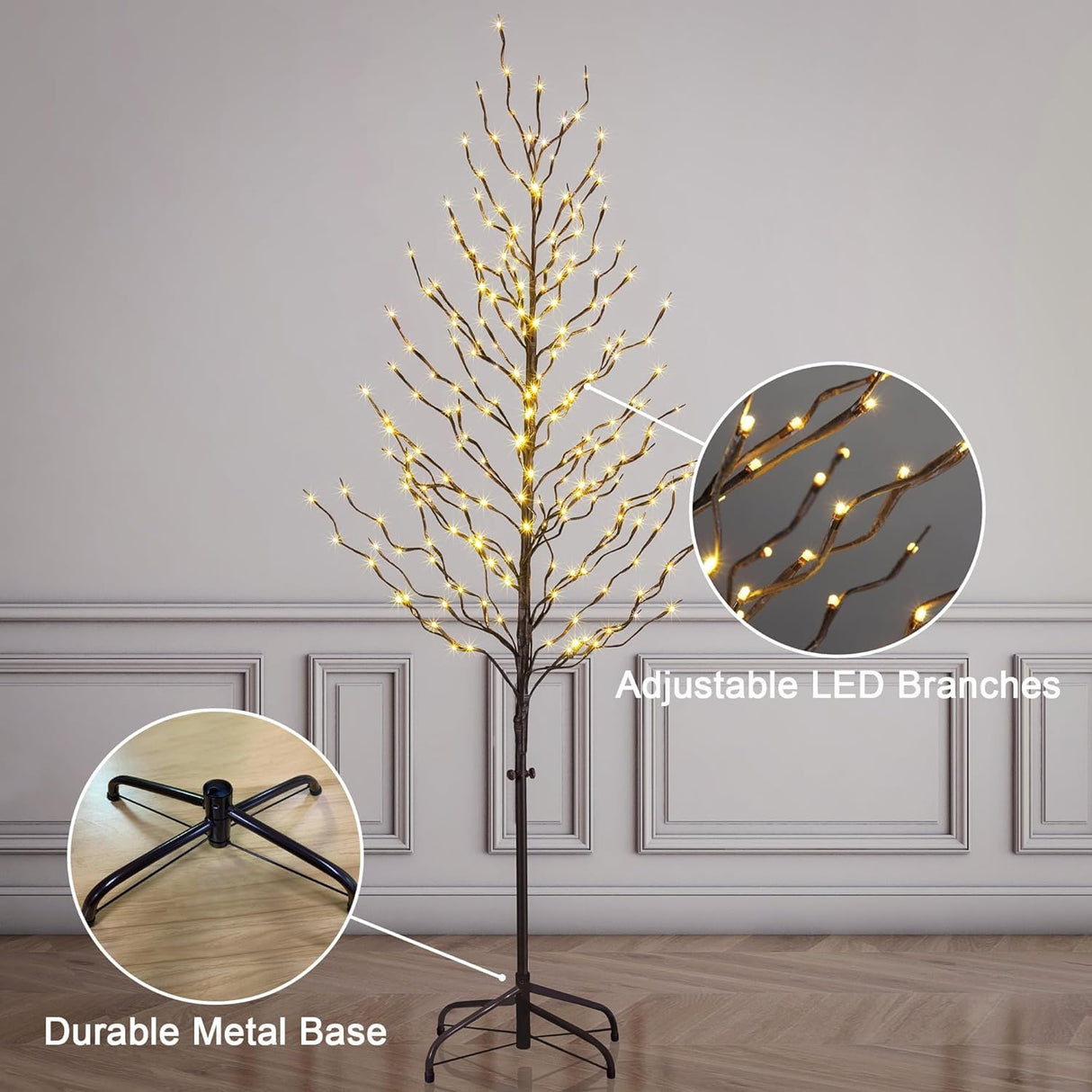 Lightshare Set of 3 Star Light Trees Christmas Decorations, Including 3 feet, 5 feet, and 6 feet, Warm White Christmas Tree, Brown Branch LIGHTSHARE