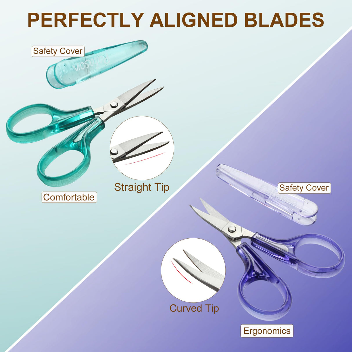 PAFASON Sharpest & Precise Stainless Steel Curved Straight Thread Yarn Fabric Cutting Scissor with Safety Cap & TSA Complied Ideal for Embroidery Quilting Sewing Knitting Crafting Cross Stitch Crochet Pafason