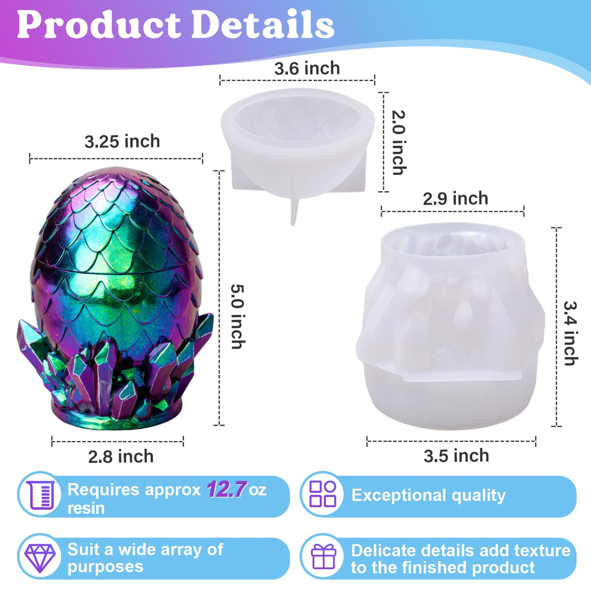 LET'S RESIN Dragon Egg Resin Molds, Large Resin Jar Resin Epoxy Molds with Lid and Crystal Cluster Base, Lifelike Dinosaur Egg Silicone Molds for Epoxy Resin, DIY Craft LET'S RESIN