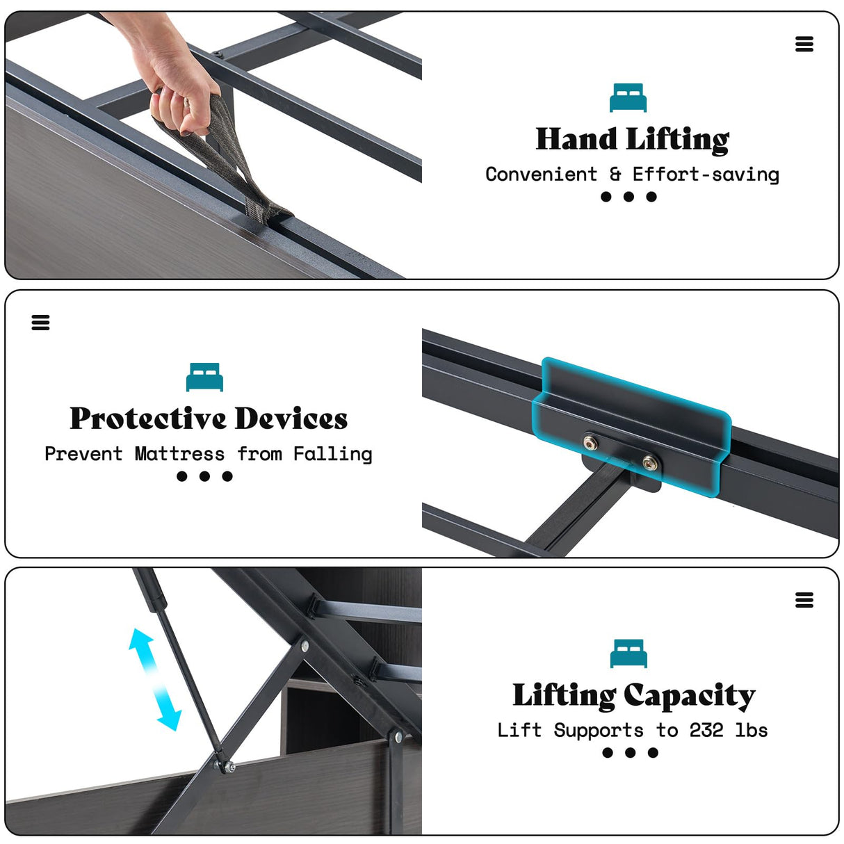 AMERLIFE Queen Size Lift Up Storage Bed Frame, 45.1" LED Bed Frame with 2 Side Shelves & Bookcase Headboard, Farmhouse Wood Platform Bed with Charging Station, No Box Spring Needed, Black AMERLIFE