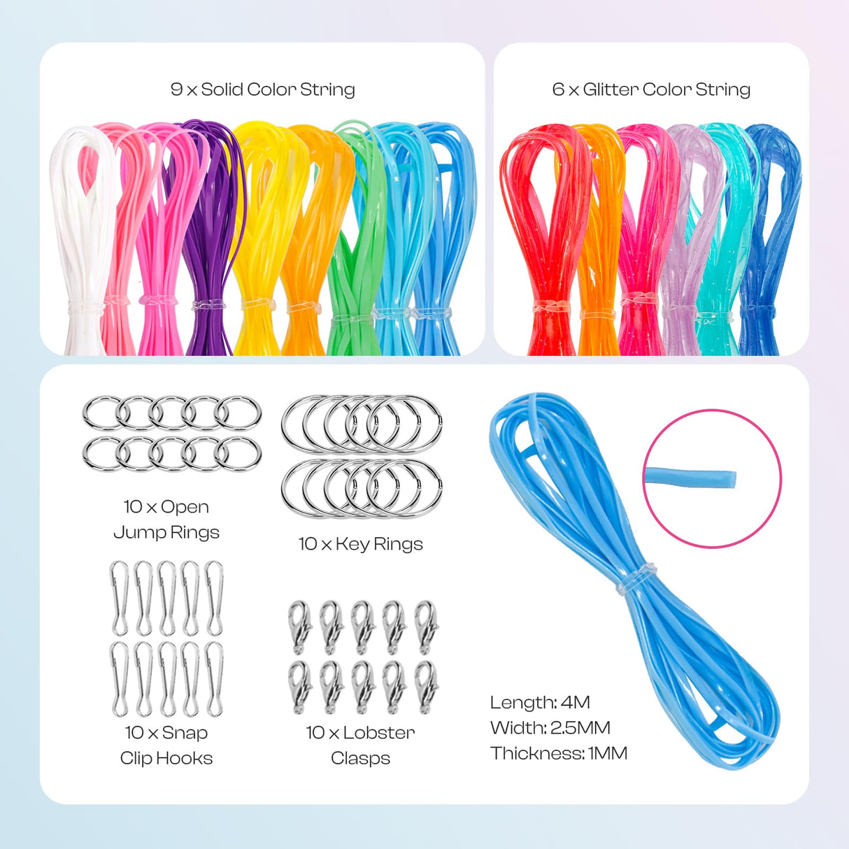 Caydo Plastic Lanyard String Kit, 15 Colors 2 Style Plastic String, Boondoggle String Kits with 40Pcs Key Chain Accessories and Instruction, Gimp String for Crafts, Keychain, Bracelet, Jewelry Caydo