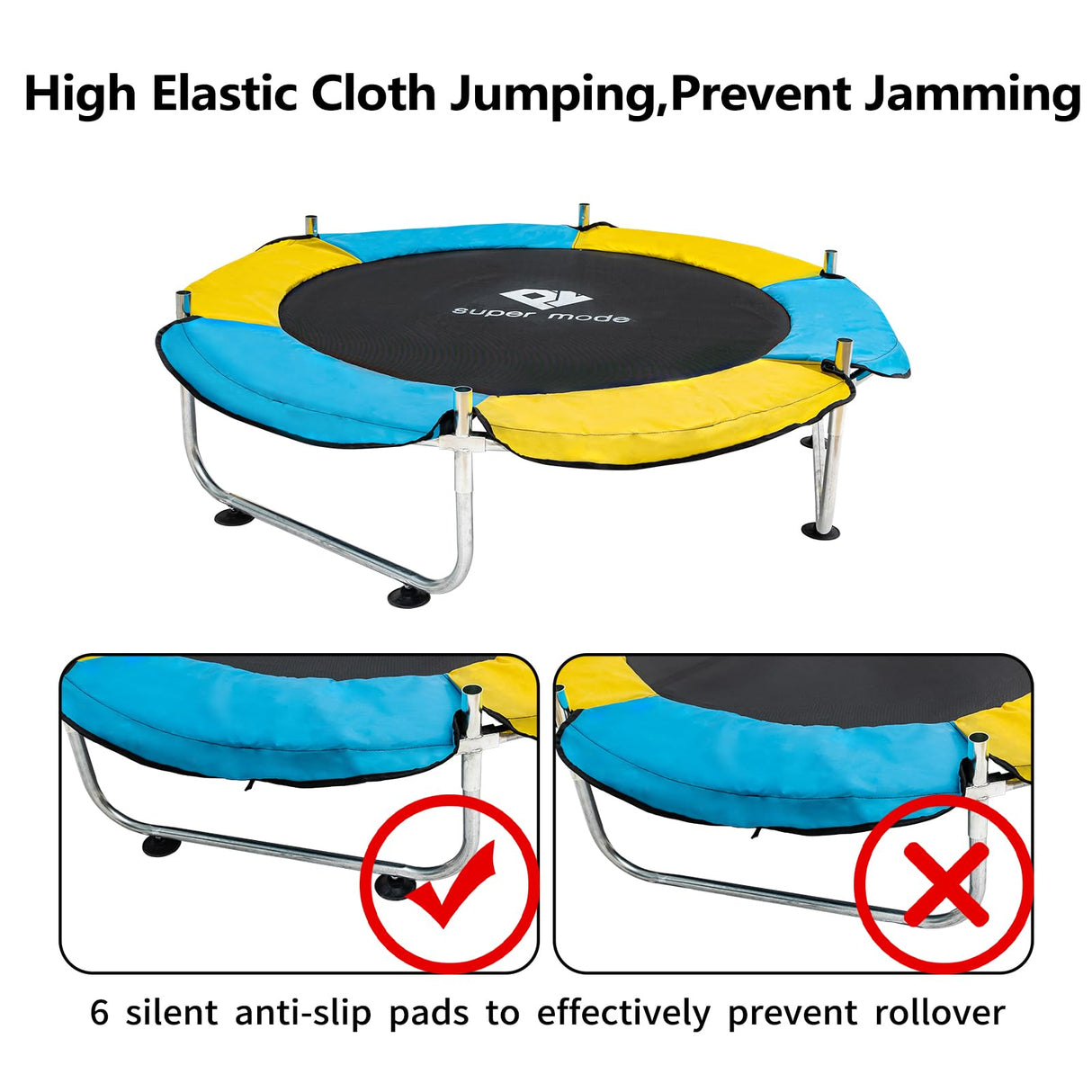 Trampoline for Kids, 5FT Adjustable for Toddler, Indoor/Outdoor Baby Trampoline with Enclosure Net, No-Gap Safe Design, Gifts for Boys & Girls (Yellow&Blue) PY SUPER MODE