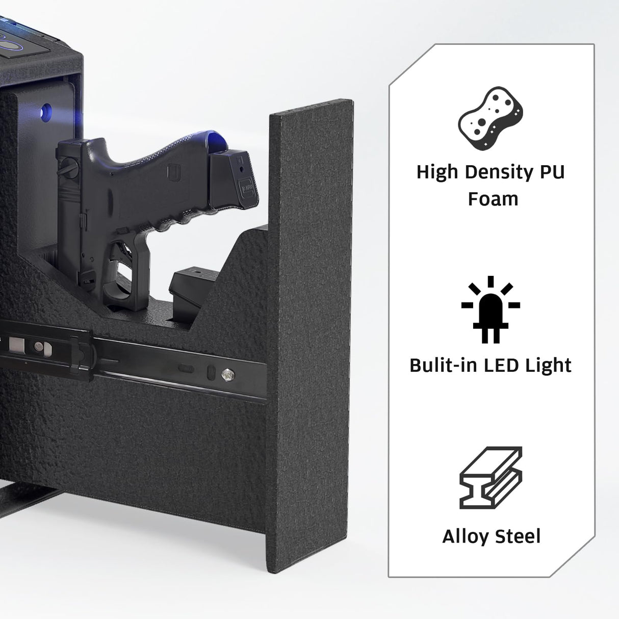 Oarlike Biometric Gun Safe for Handgun, Mounted Pistol Safe with Quick Access Sliding Door, Hand Gun Storage for Nightstand, Desk, Vehicle - with Fingerprint, PIN Code, KEY Access Oarlike