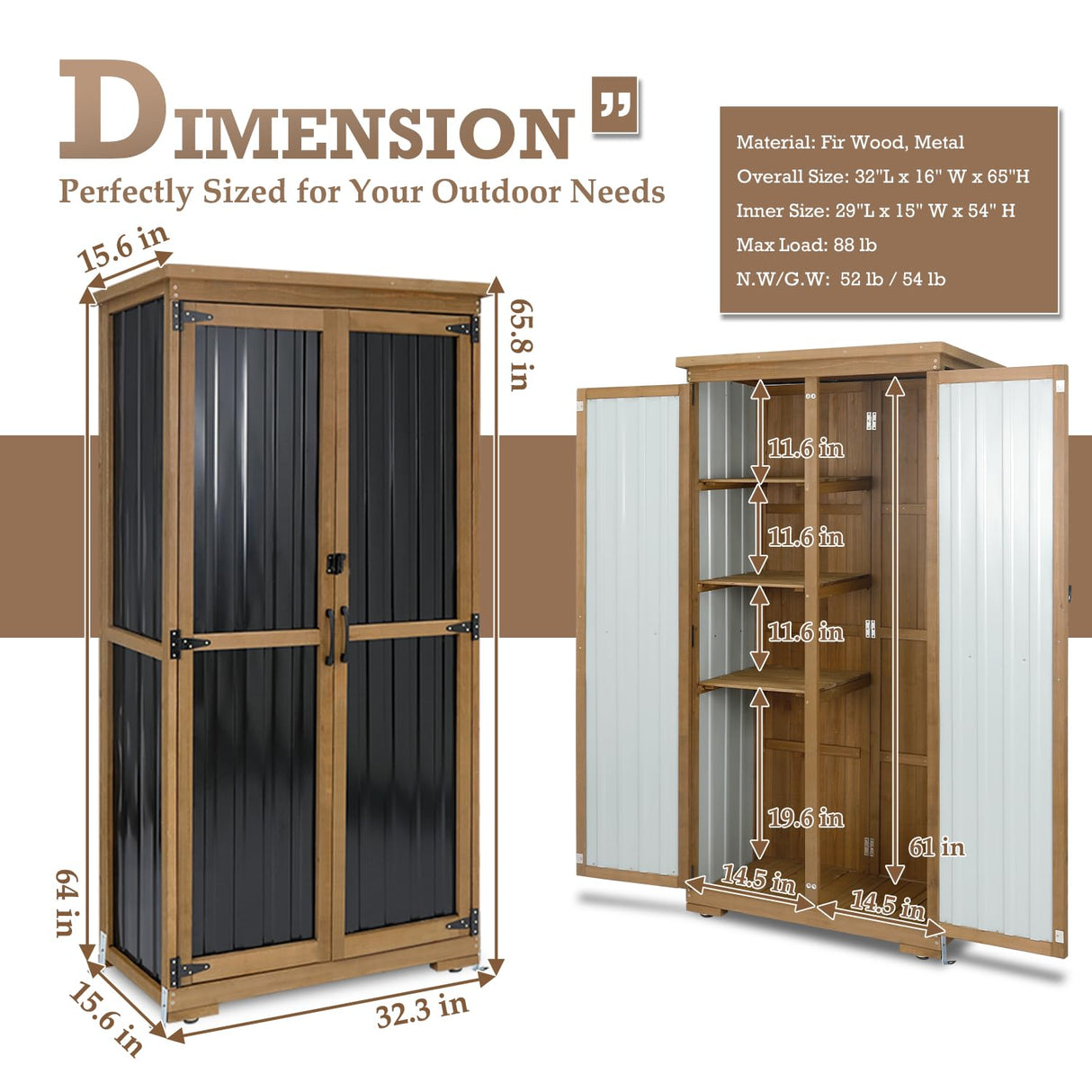 Outdoor Storage Cabinet Waterproof with Shelves, Small Storage Shed, Vertical Tall Patio Backyard Garden Storage Cabinet Tool Organizer for Outside PetsCosset