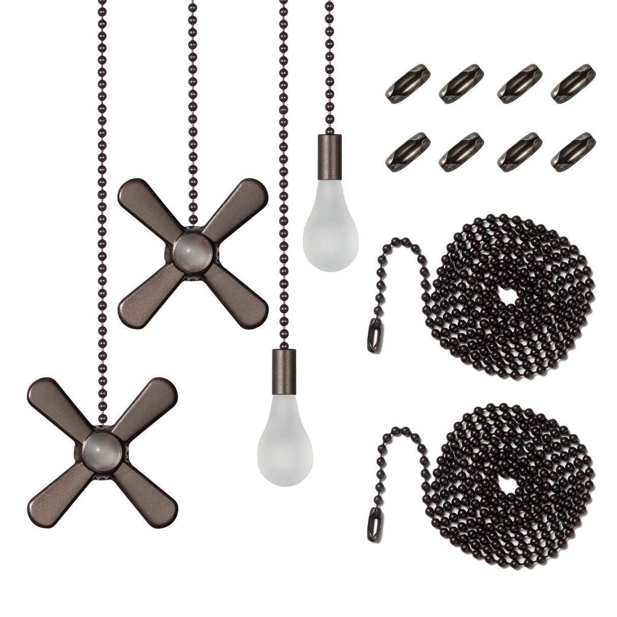 Ceiling Fan Pull Chain , Including 4Pcs Beaded Ball Fan Pull Chain Pendant, Extra 8Pcs Pull Loop Connectors, 2Pcs 36 inches Fan Pull Chain Extension. (Oil Rubbed Bronze) LDCREEE
