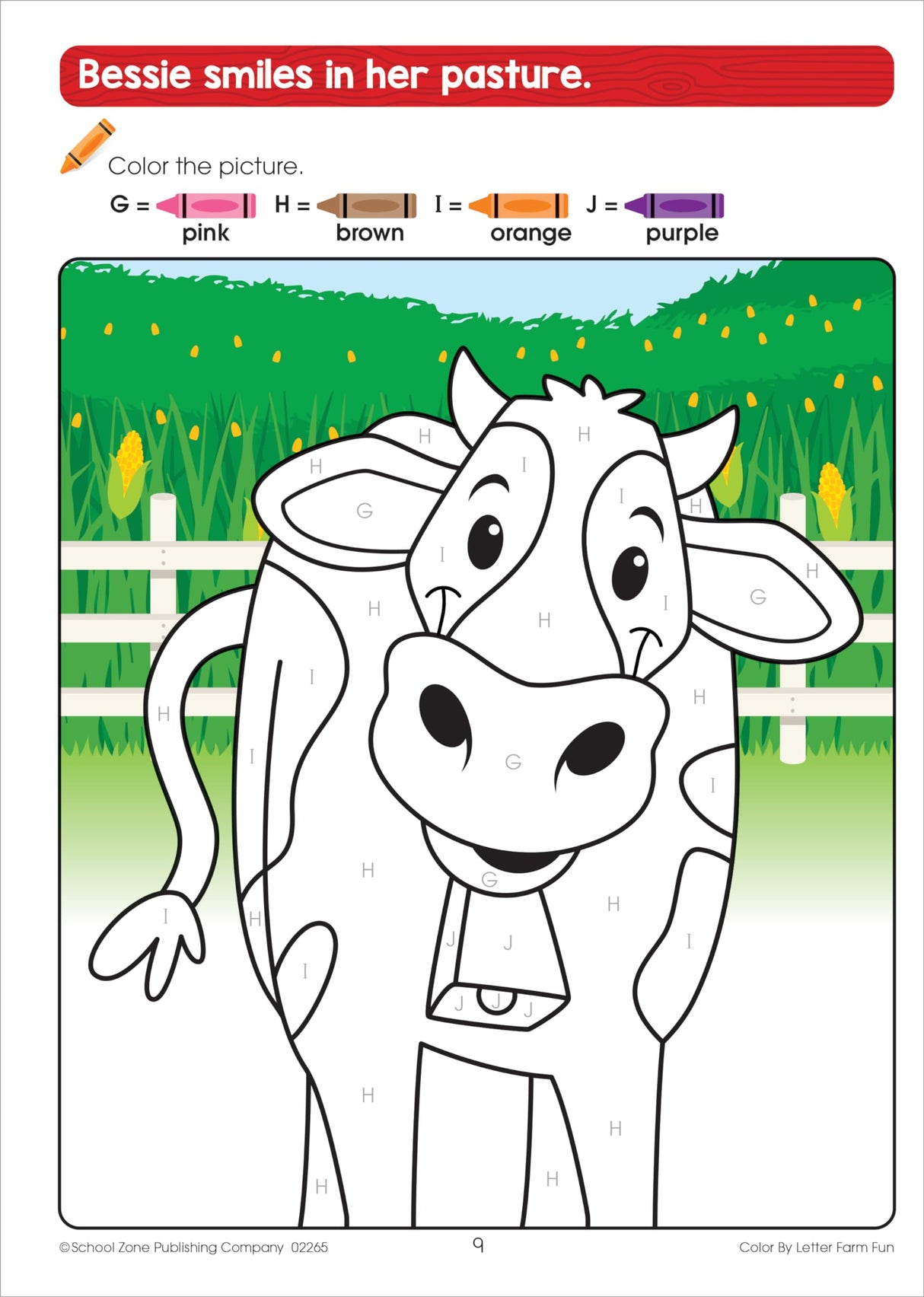 School Zone Color by Letter Farm Fun Workbook: 64 Pages, Preschool, Kindergarten, 1st Grade, ABC's, Alphabet, Color Skills, Coloring, Matching, Farm Animals, Ages 4-6 (Activity Zone Book Series) School Zone