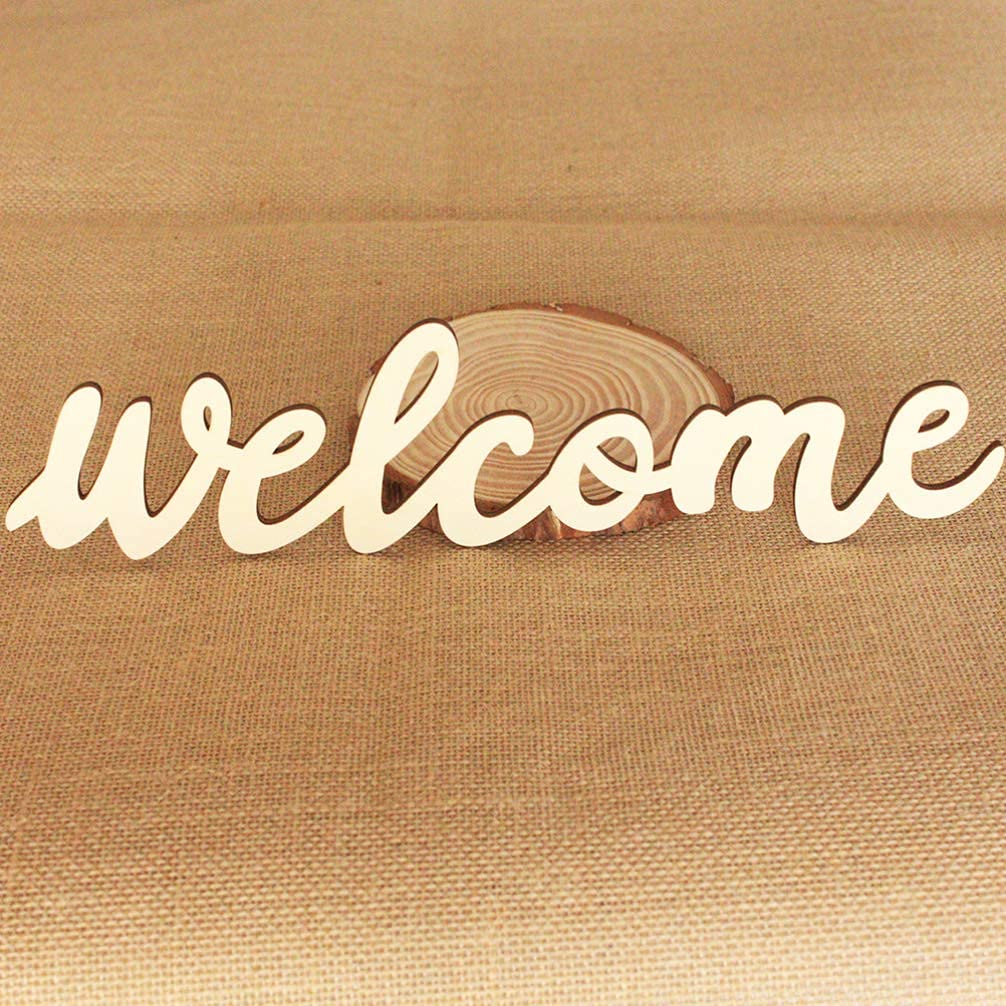 NUOBESTY 5PCS Welcome Wood Sign Cutout Unfinished Wooden Letter Sign Farmhouse Front Door Sign with 5pcs Ropes Decorative DIY Block Words Plaque for Easter Wreath Wall Art Decoration NUOBESTY