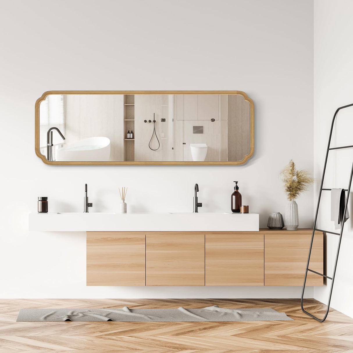 WallBeyond Full Length Mirror Wall Mounted 65"x22", Rustic Wooden Frame Floor Mirror, Large Full Body Mirror for Bedroom, Leaning or Hanging Against Wall (Naturl Solid Wood) WallBeyond