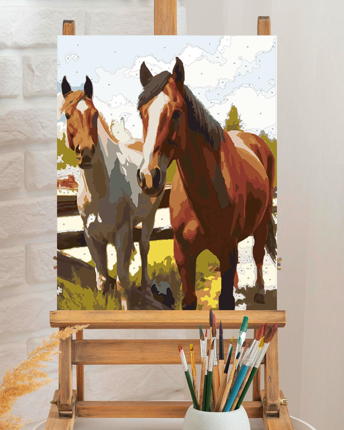 TOCARE Horse Paint by Numbers Kit for Adults,Horse Adult Paint by Number Canvas,Adults' Paint-by-Number Kits for Animals Lovers 16x20inch (Without Framed) TOCARE